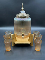 8 Pcs Textured Amber Royal Dispenser Set with Bamboo Stand 🍷✨