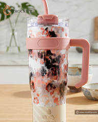 1180ml Stainless Marble Print Travel Tumbler with Handle, Lid & Straw