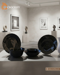 24 Pcs Black Glass Breakfast Set