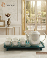 8 Pcs Elegant Bi-Colour Rainbow Shade Tea Set With Tray ☕️