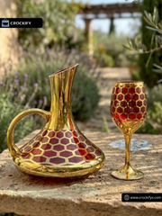 24K Gold Plated 7 Pcs Blue & Red Turkey Glass Water Set