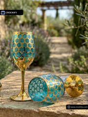 24K Gold Plated 7 Pcs Blue & Red Turkey Glass Water Set