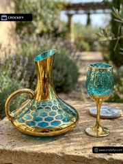 24K Gold Plated 7 Pcs Blue & Red Turkey Glass Water Set