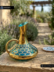 24K Gold Plated 7 Pcs Blue & Red Turkey Glass Water Set