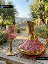 24K Gold Plated 7 Pcs Pink Turkey Glass Water Set