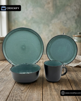 16 Pcs Teal & Matte Black Reactive Glazed Breakfast Set 💥