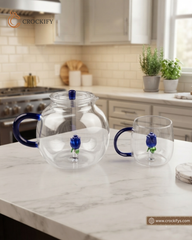 5 Pcs Turkish Glass Tea Set – Floral Kettle & Cups 🌷