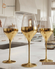 6 Pcs Luxury Turkish Gold Stem Wine Glasses