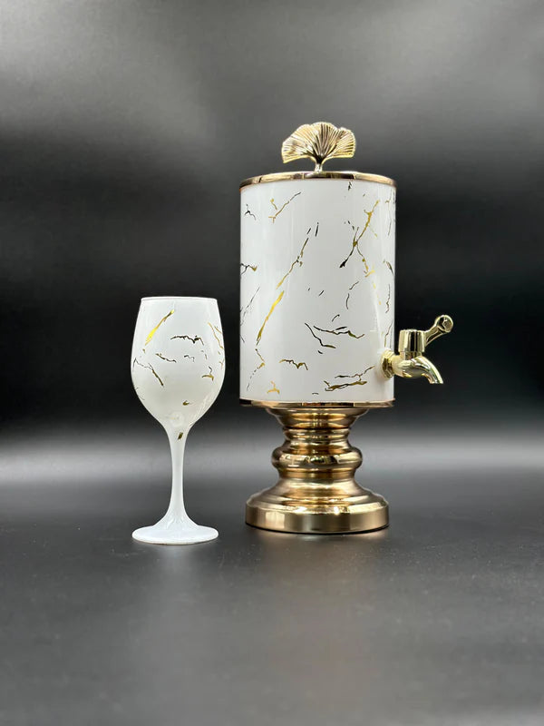 7 Pcs White Marble Design Glass Dispenser Set ✨