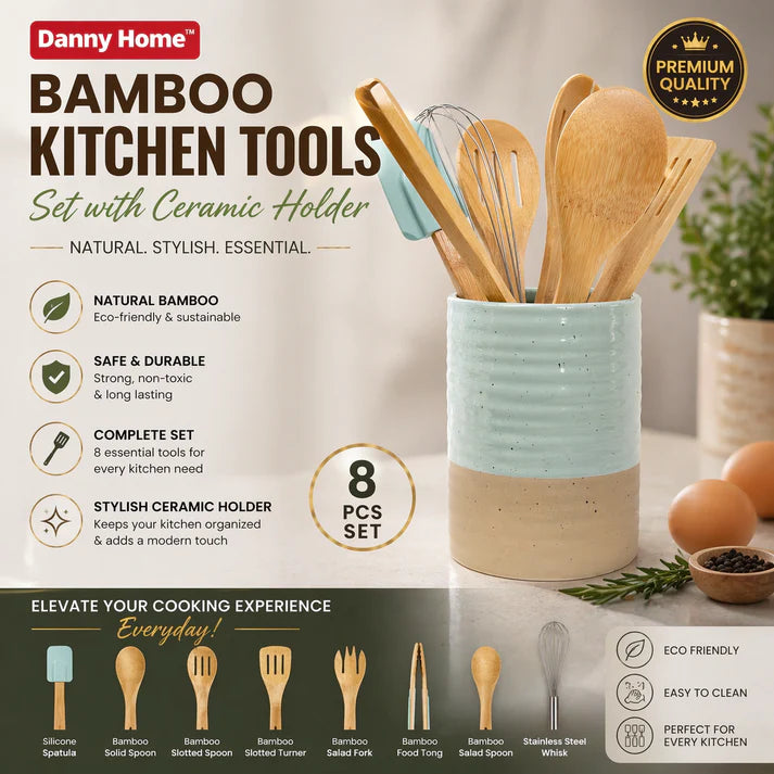 8 Pcs Danny Home Utensils Set with Ceramic Holder