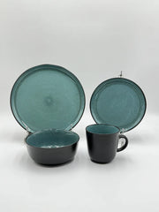 16 Pcs Teal & Matte Black Reactive Glazed Breakfast Set 💥