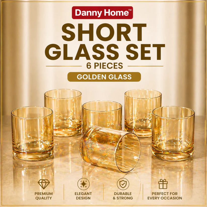 6 Pcs Danny Home Short Golden Glass Set