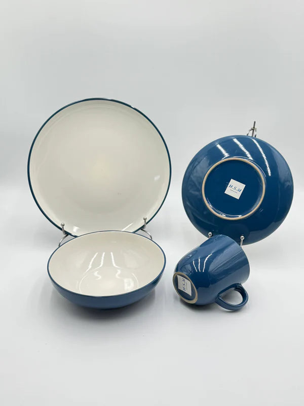 24 Pcs Bi-Colour Blue Glazed Stoneware Breakfast Set 💙✨