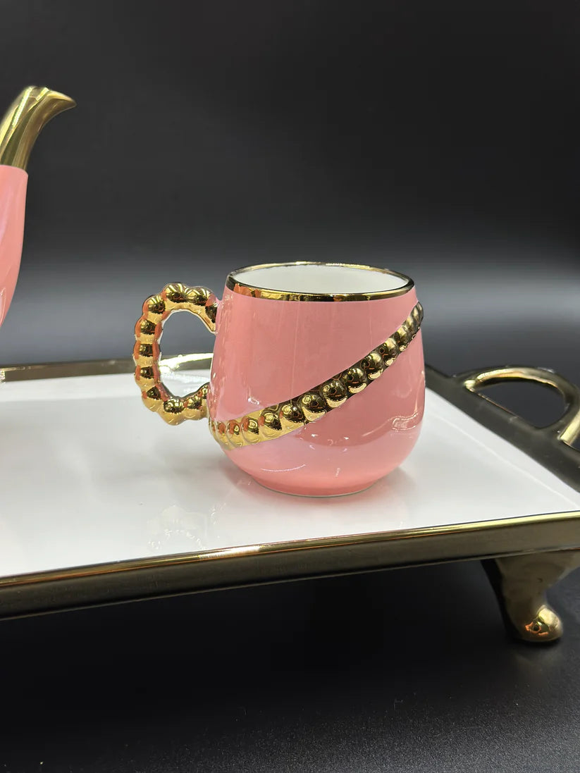 8 Pcs Elegant 24K Golden Spiral Tea Set With Tray