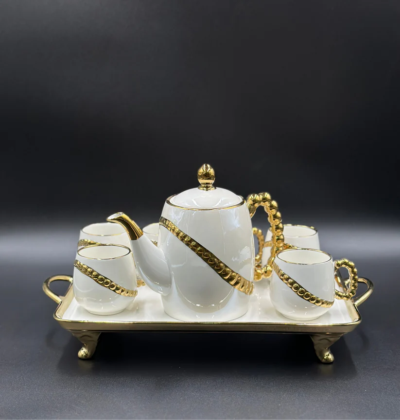 8 Pcs Elegant 24K Golden Spiral Tea Set With Tray