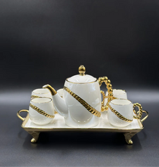 8 Pcs Elegant 24K Golden Spiral Tea Set With Tray