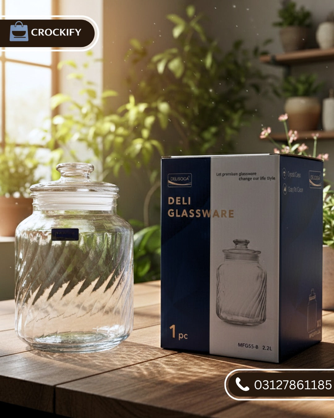 2200 ML DELISOGA Fine Glass Airtight Large Candy Jar with Lid