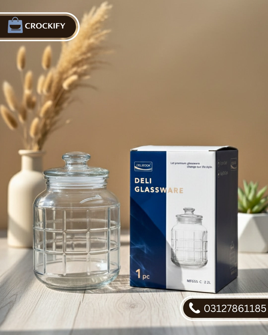 2200 ML DELISOGA Fine Glass Airtight Large Candy Jar with Lid