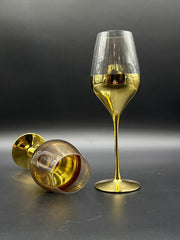 6 Pcs Luxury Turkish Gold Stem Wine Glasses