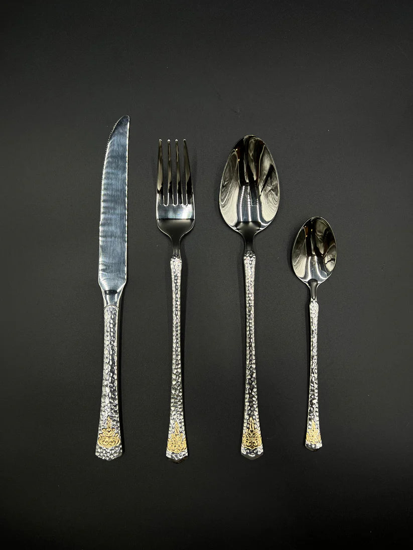 24 Pcs Stainless Steel Cutlery Set – Textured Silver Luxe