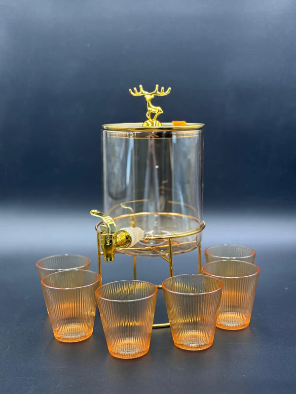 7 Pcs Golden Glass Dispenser Set with Stand