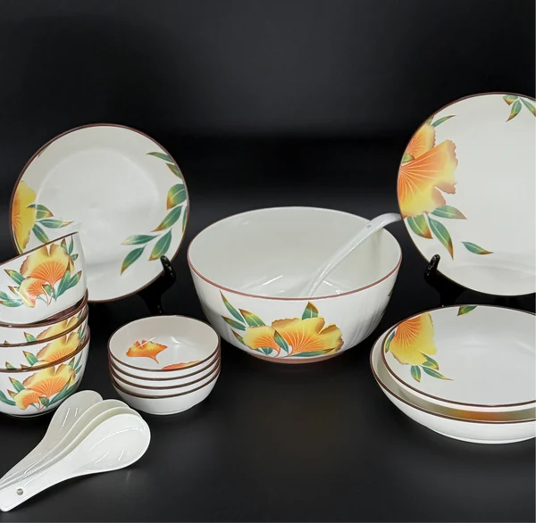 18 Pcs Sunshine Bloom Matte Bone China Chinese Breakfast Set 🌞
