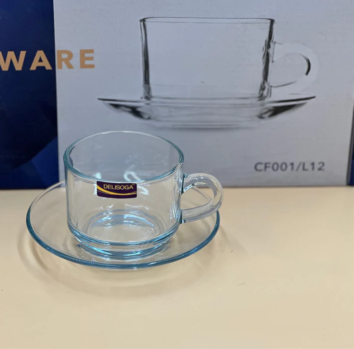 12 Pcs DELISOGA Fine Glass Cup & Saucer Set
