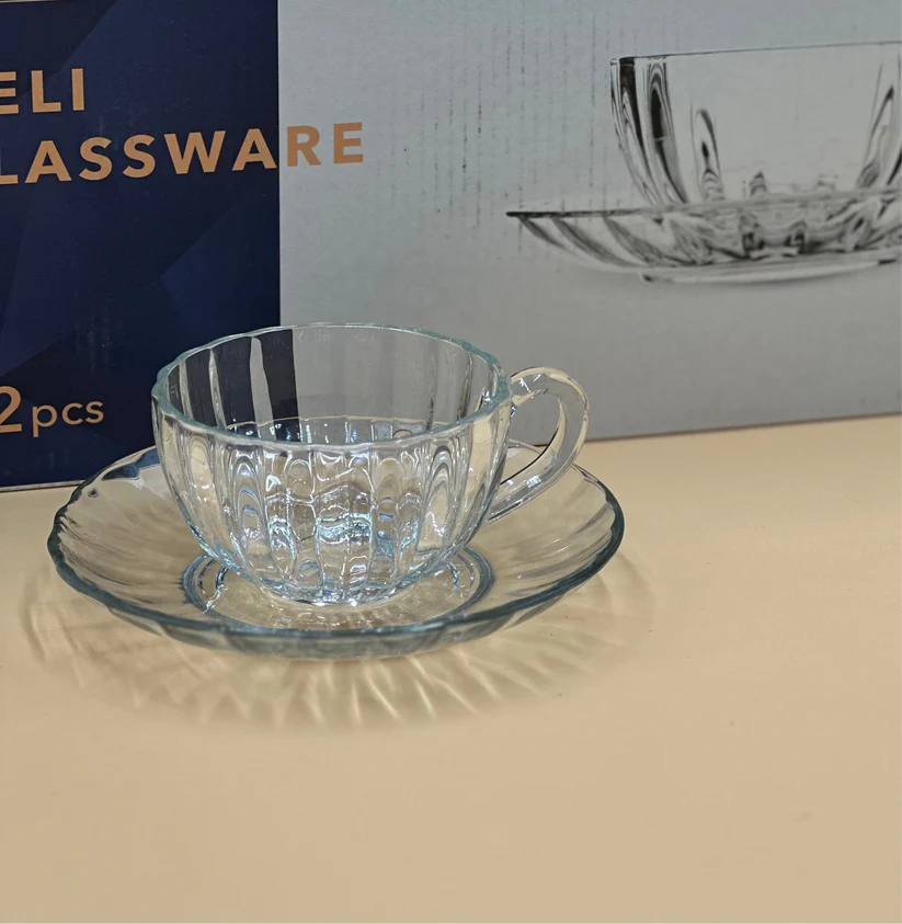 12 Pcs DELISOGA Fine Textured Glass Cup & Saucer Set