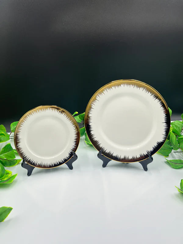 18 Pcs Gold Flame Rim Fine Bone China Round Plate Set 🍽️✨
