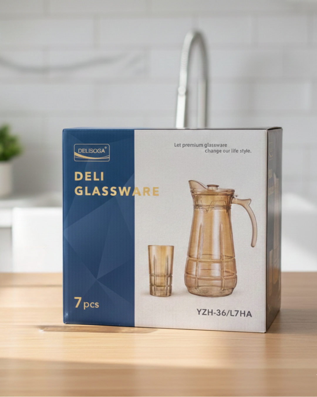 7 Pcs DELISOGA Fine Golden Textured Glass Water Set