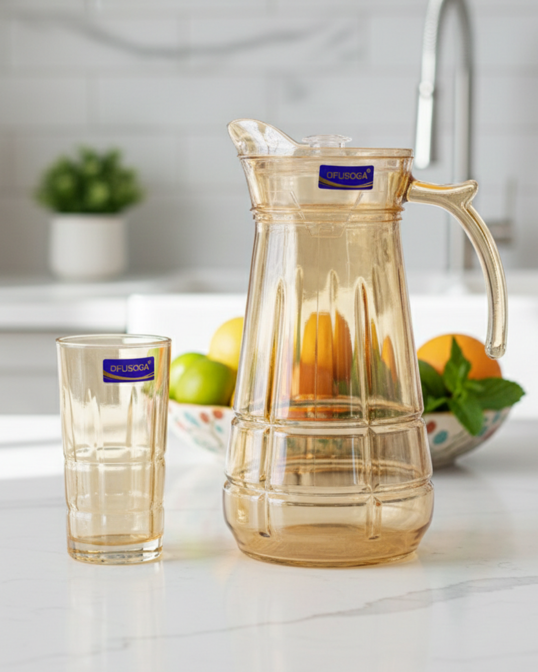 7 Pcs DELISOGA Fine Golden Textured Glass Water Set