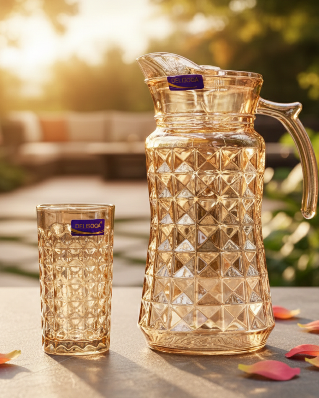 7 Pcs DELISOGA Fine Golden Textured Glass Water Set ✨