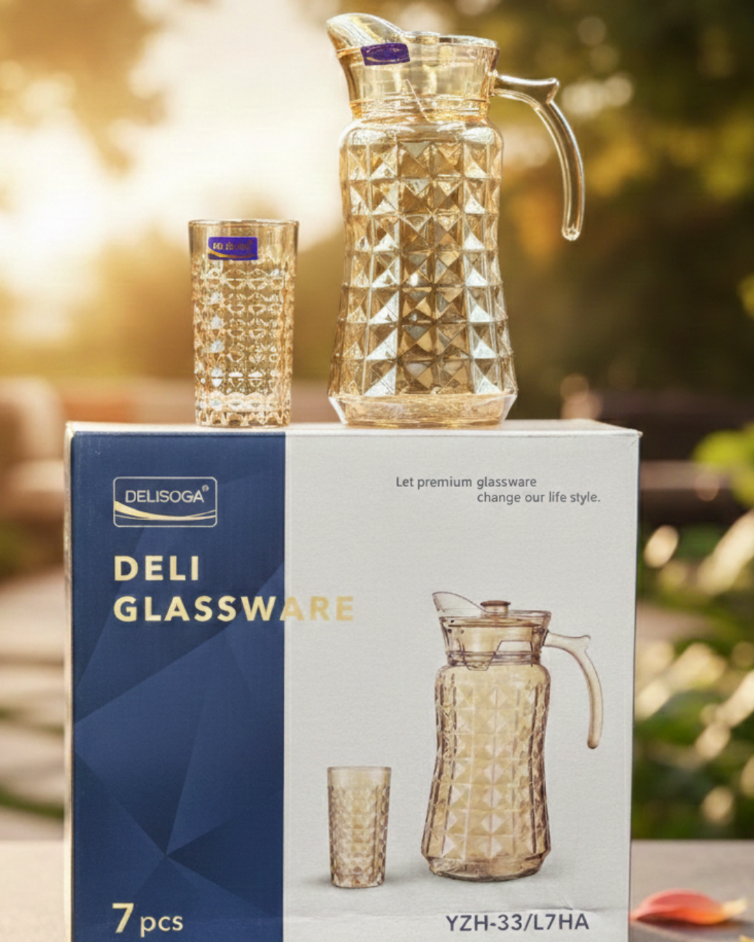 7 Pcs DELISOGA Fine Golden Textured Glass Water Set ✨