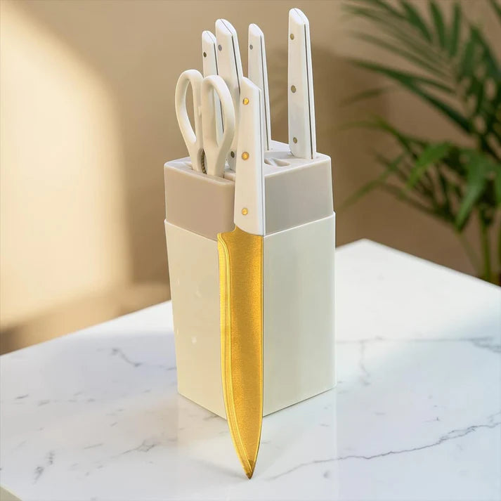 7 Pcs Danny Home Sharp Golden Knife Set with Holder