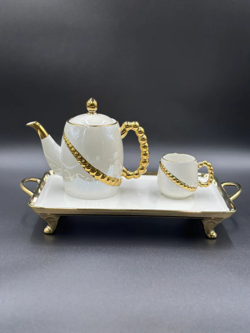 8 Pcs Elegant 24K Golden Spiral Tea Set With Tray