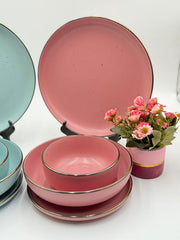 16 Pcs Stoneware Plate Set with Bowls and Silver Outline 🍽️