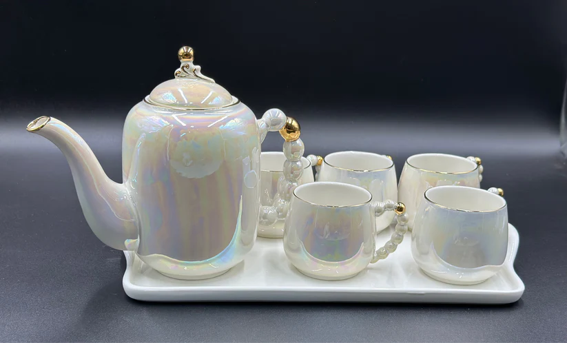 8 Pcs Elegant Rainbow Shade Tea Set With Tray