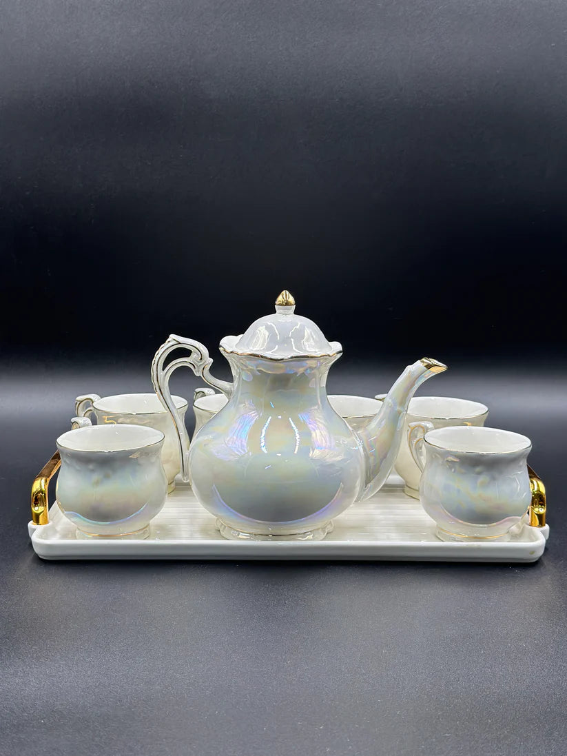 8 Pcs Elegant Rainbow Shade Tea Set With Tray