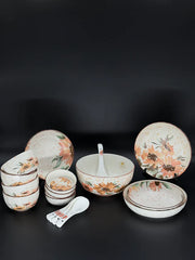 18 Pcs Sunflower Matte Bone China Chinese Breakfast Set with Printed Spoons🌻