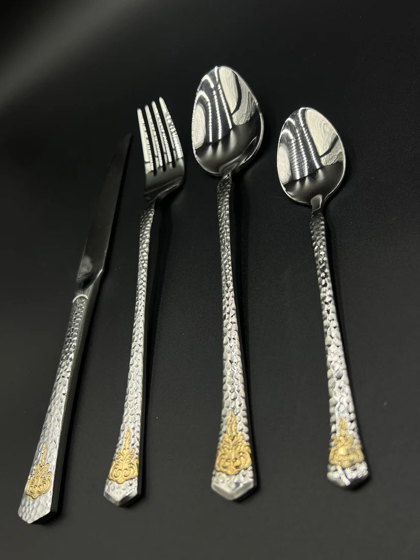 24 Pcs Stainless Steel Cutlery Set – Textured Silver Luxe