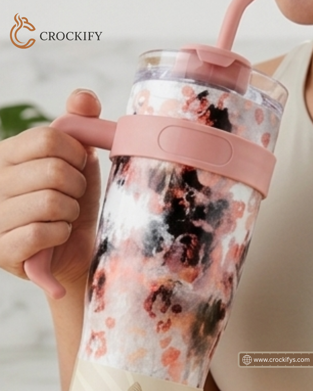 1180ml Stainless Marble Print Travel Tumbler with Handle, Lid & Straw