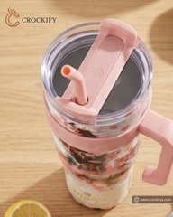 1180ml Stainless Marble Print Travel Tumbler with Handle, Lid & Straw