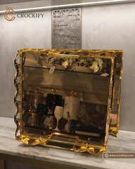 2 Pcs Gold Mirror Square Tray