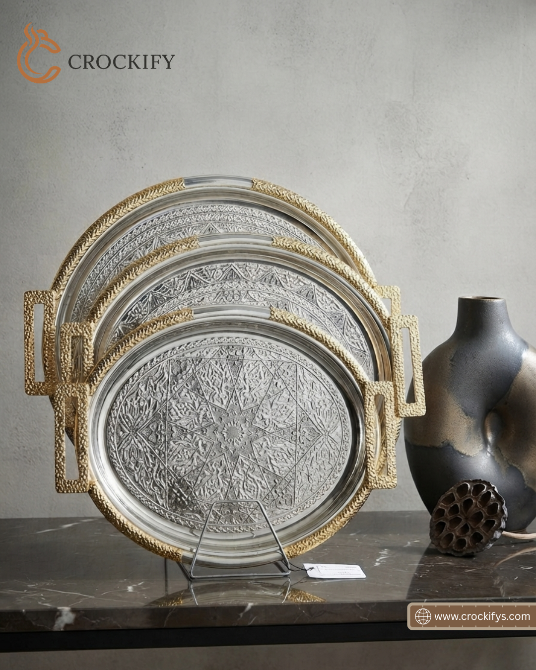 3 Pcs Stainless Steel Tray Set.