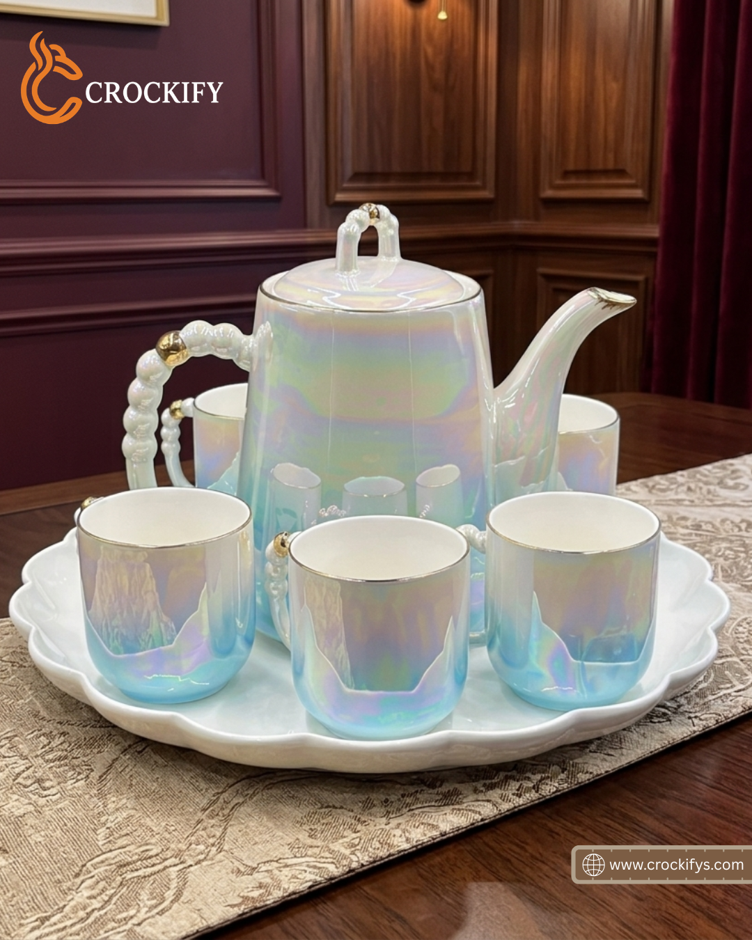 Double Shaded Radiant 8 Pcs Teaset with Rotating Tray