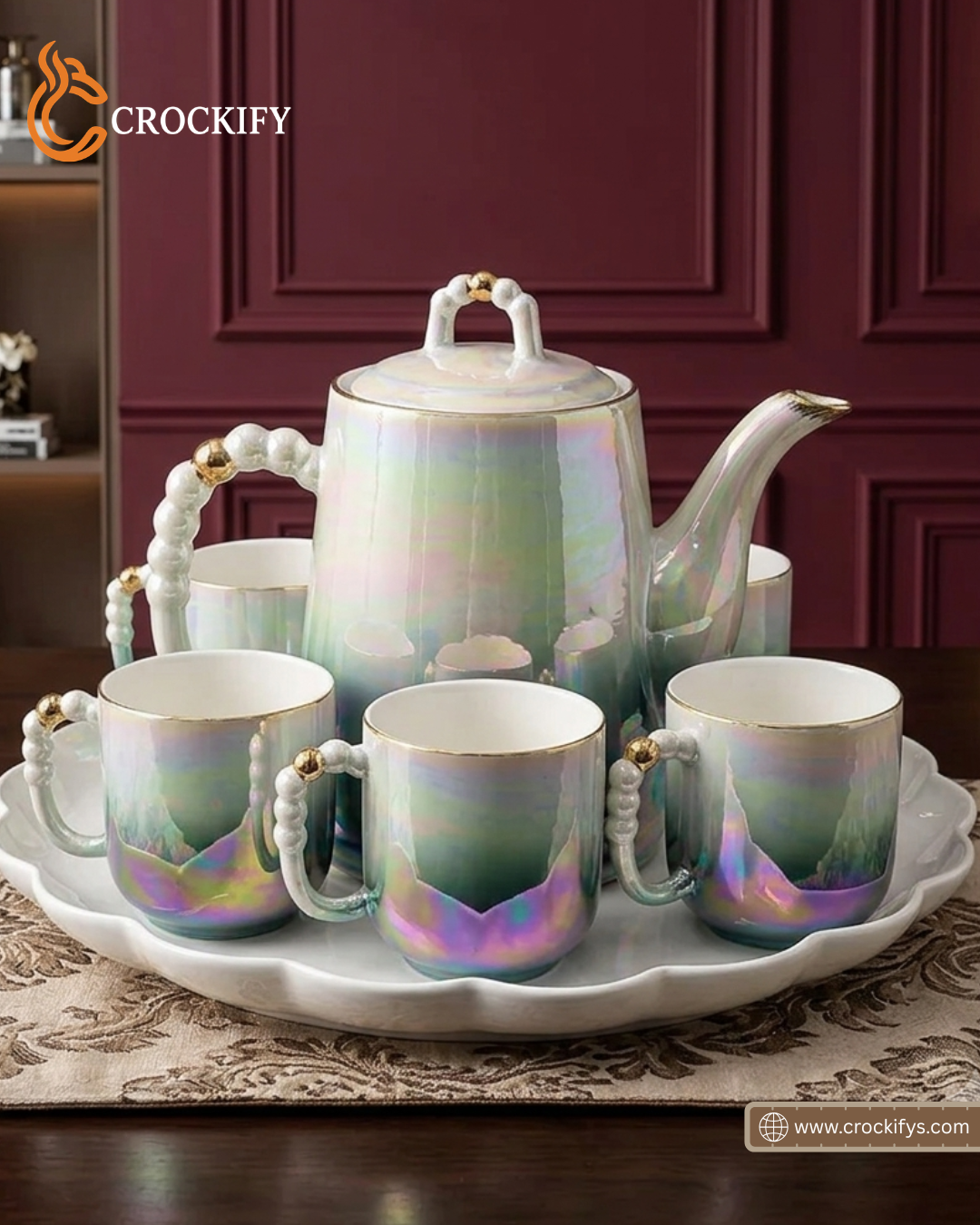 Double Shaded Radiant 8 Pcs Teaset with Rotating Tray