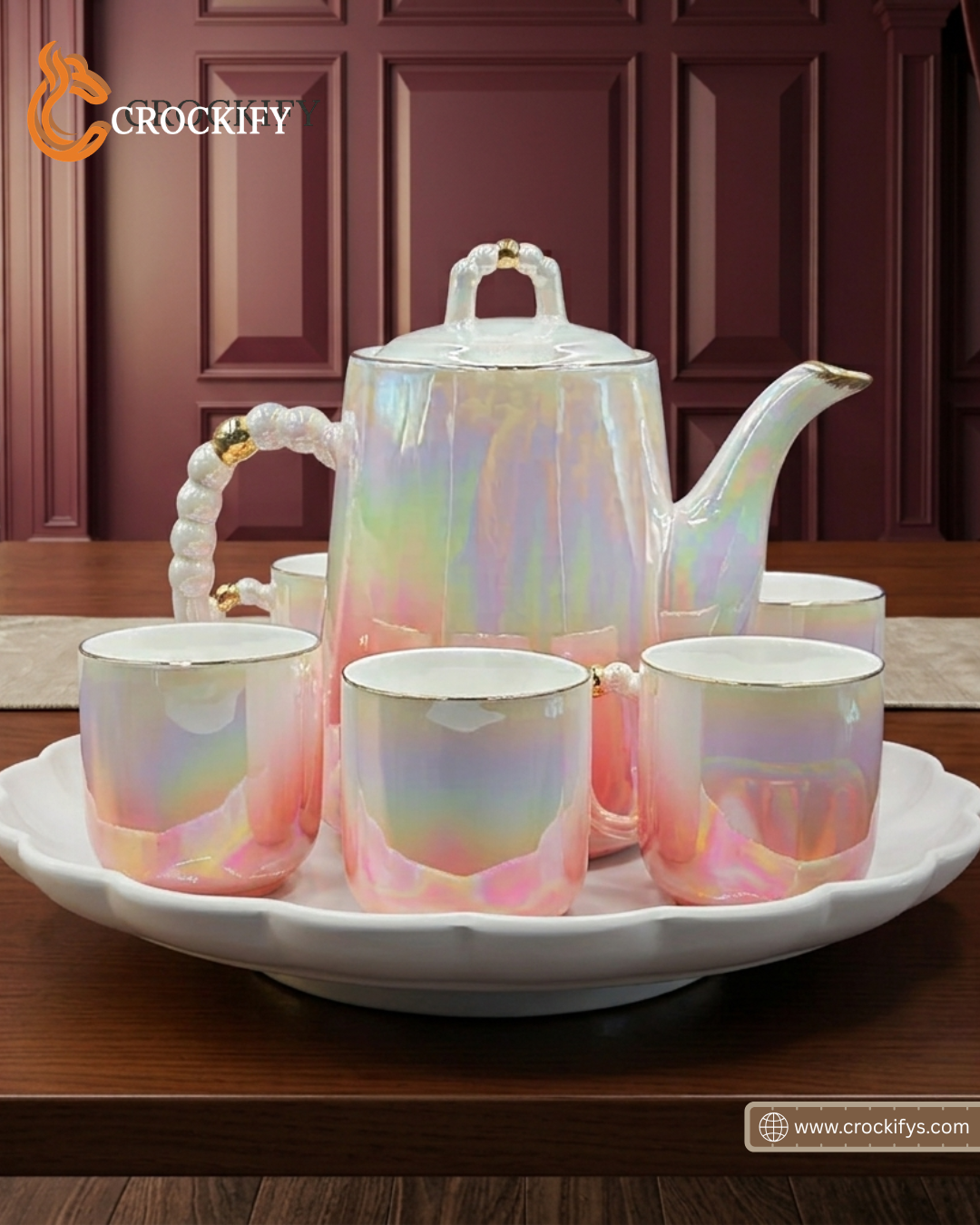 Double Shaded Radiant 8 Pcs Teaset with Rotating Tray