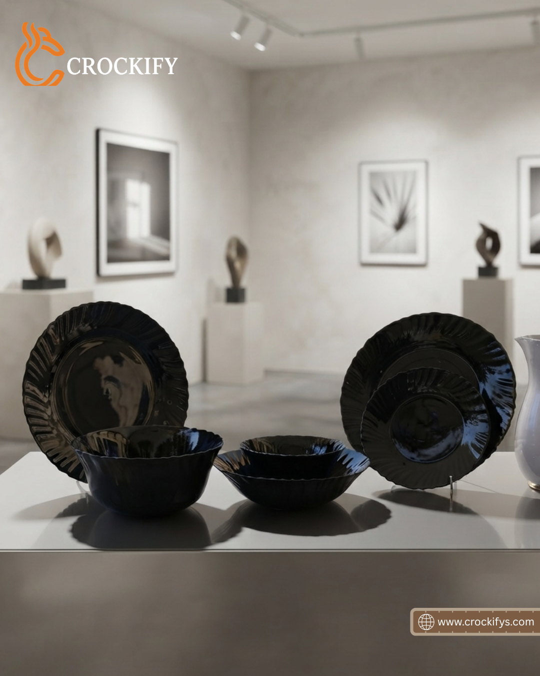 24 Pcs Black Glass Breakfast Set