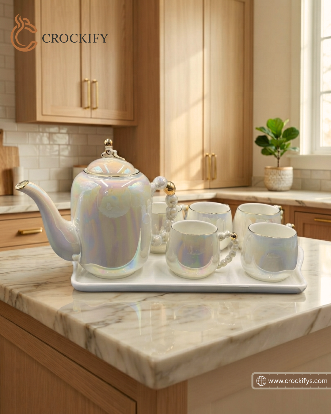 8 Pcs Elegant Rainbow Shade Tea Set With Tray