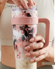 1180ml Stainless Marble Print Travel Tumbler with Handle, Lid & Straw
